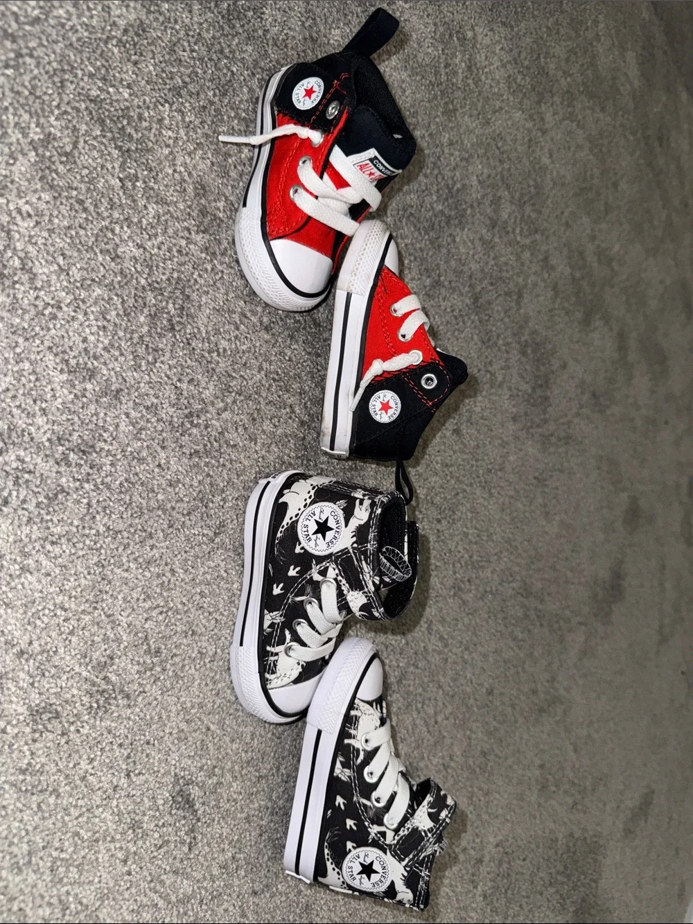 Converse Baby 2 Pairs 1 Low with black & red and high top Black & White